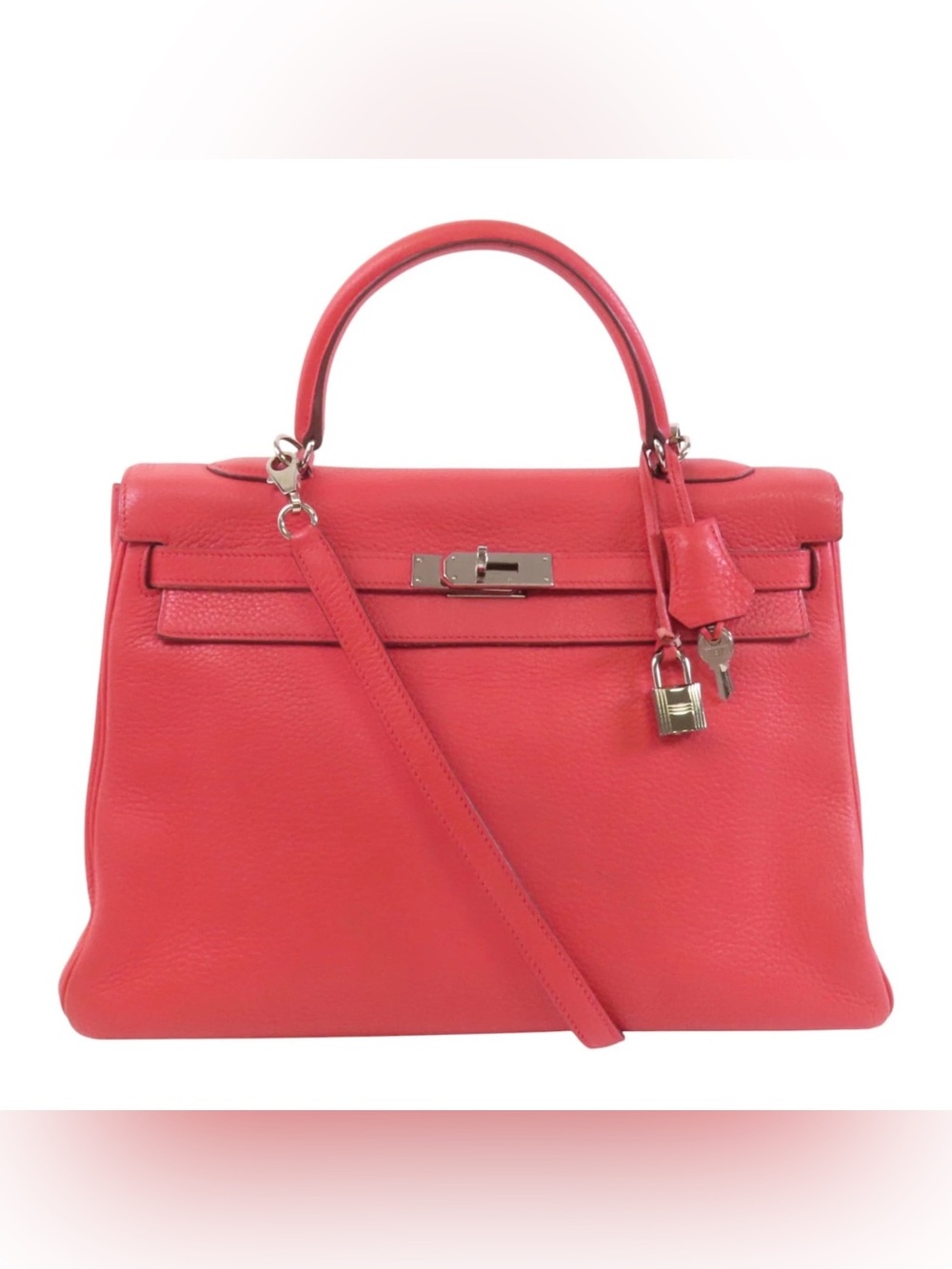 Authentic HERMES KELLY 35 pink clemence leather with strap